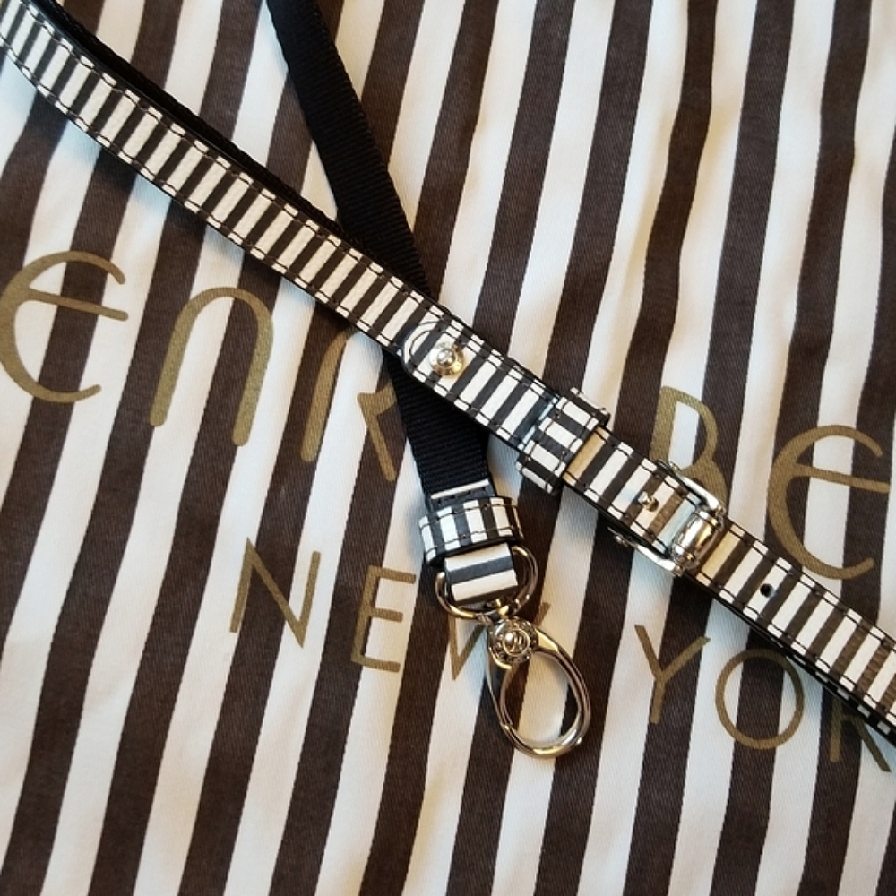 ❗Henri Bendel Leather Brown and White Stripe Dog Leash with Silver Hardw…
